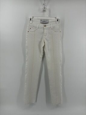 Snakeskin Front White Stretchy Skinny Jeans with Gold Details